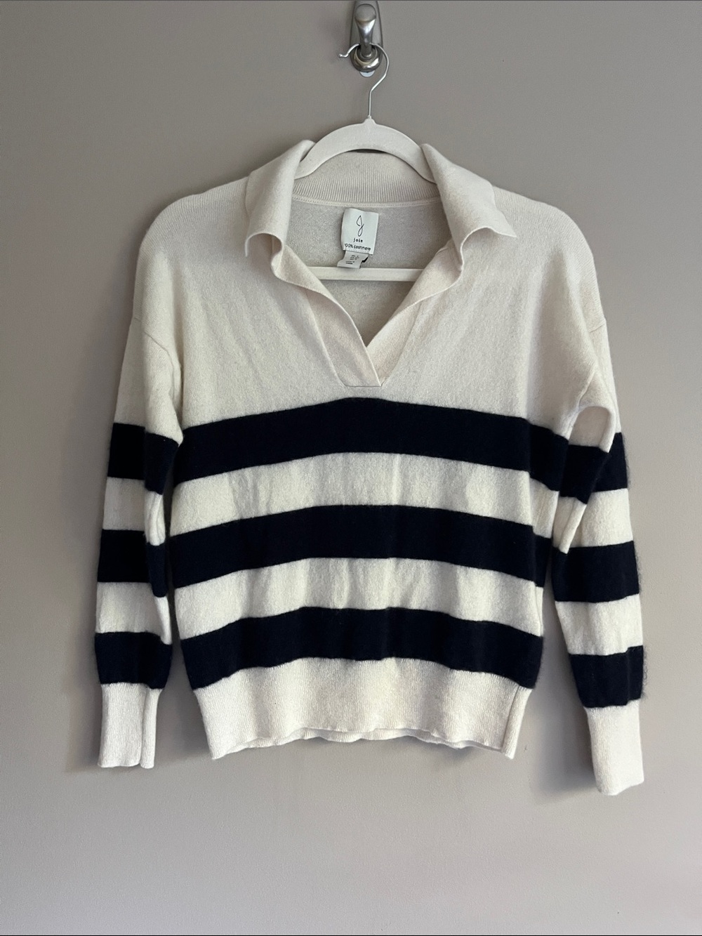 Joie 100% cashmere striped rugby polo v neck sweater size small